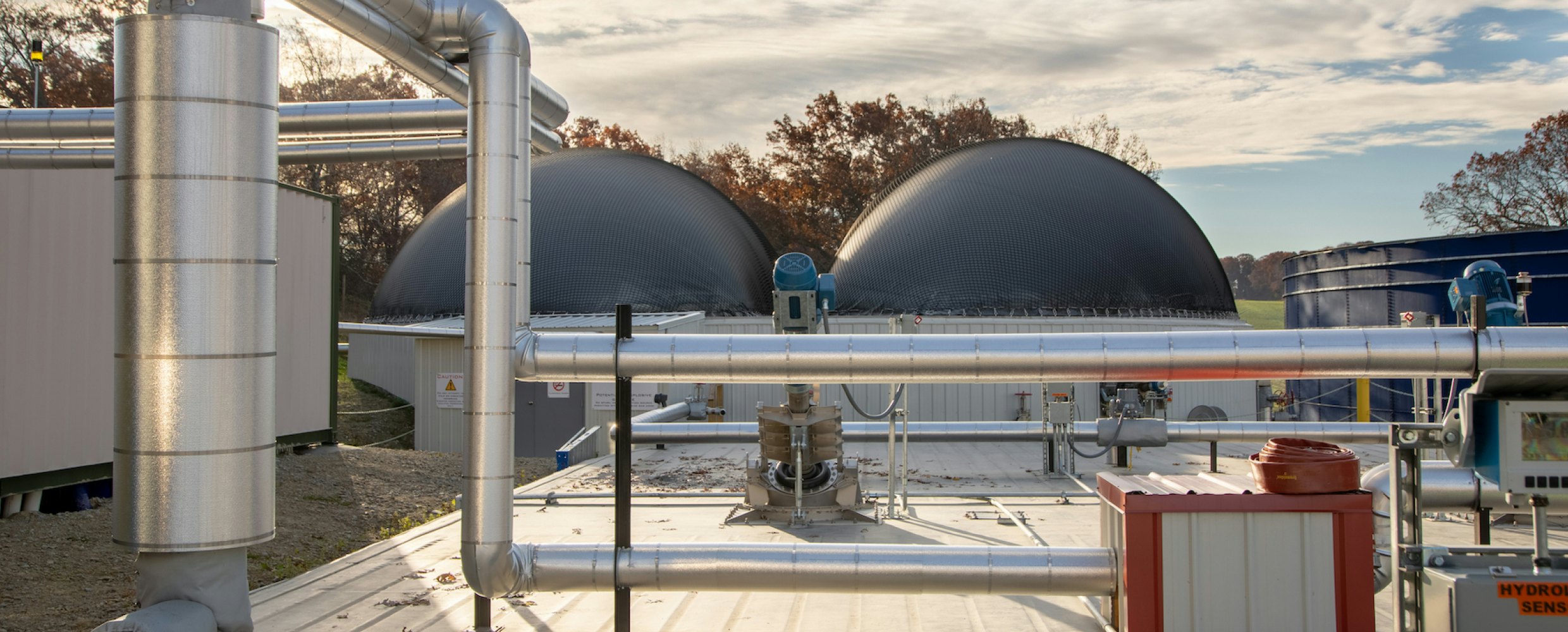 Anaerobic digestion facility on a farm, generating renewable energy from food waste recycling