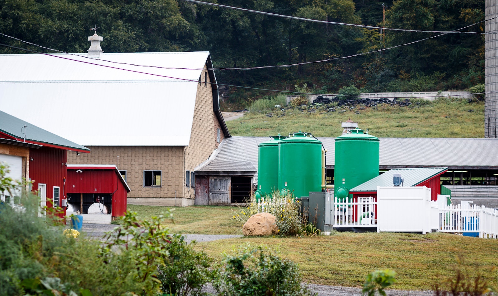 Anaerobic digestion facility on a farm, generating renewable energy from food waste recycling