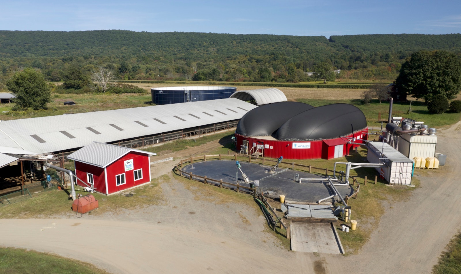 Anaerobic digestion facility on a farm, generating renewable energy from food waste recycling