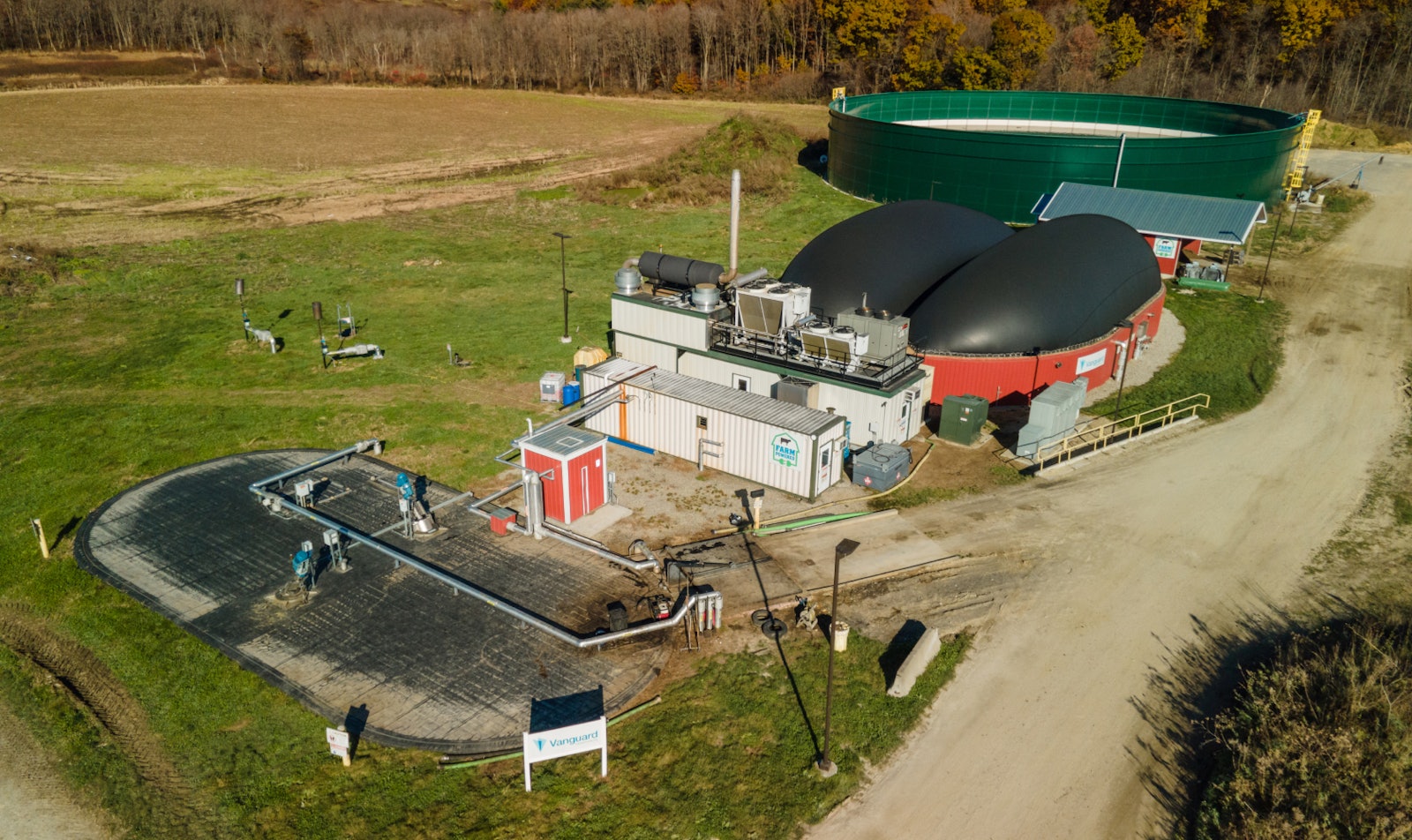 Anaerobic digestion facility on a farm, generating renewable energy from food waste recycling