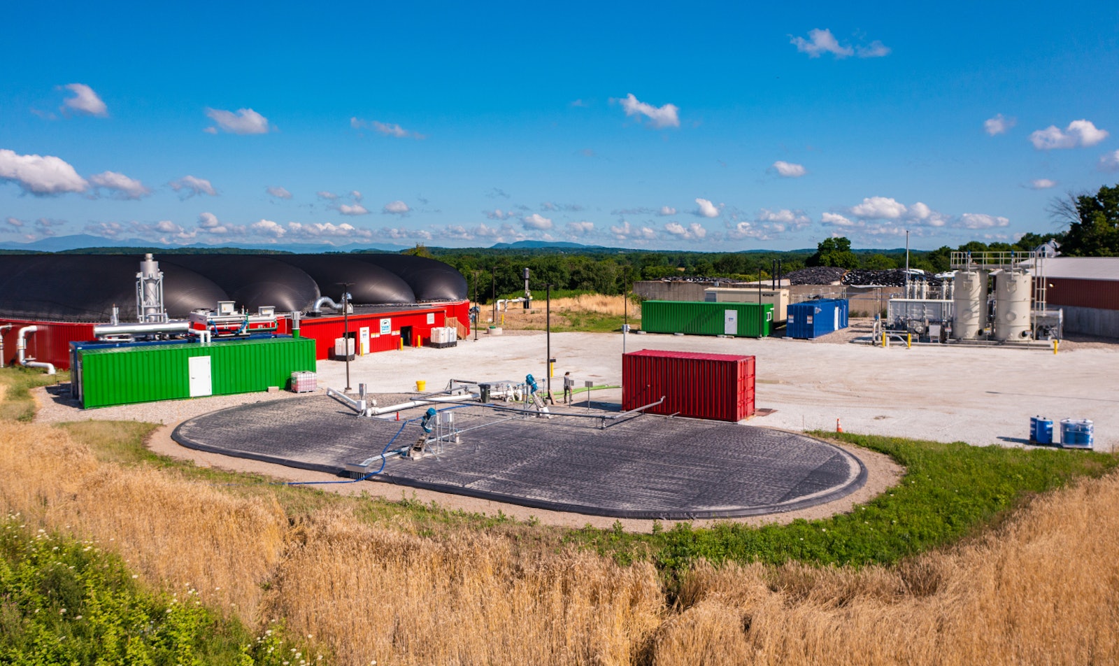 Anaerobic digestion facility on a farm, generating renewable energy from food waste recycling