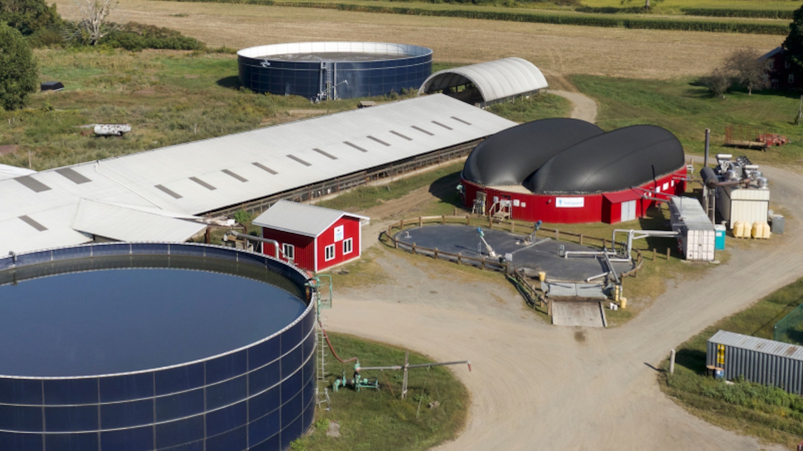 Anaerobic digestion facility on a farm, generating renewable energy from food waste recycling