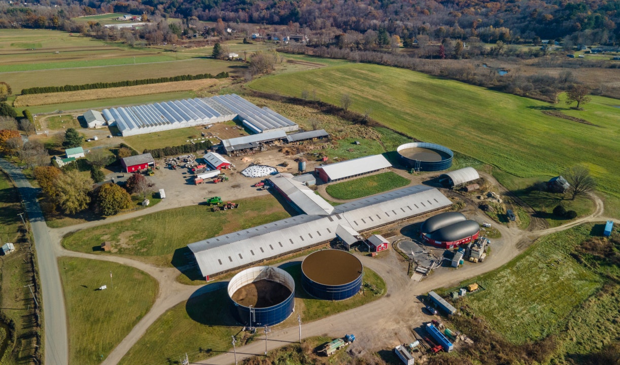 Anaerobic digestion facility on a farm, generating renewable energy from food waste recycling