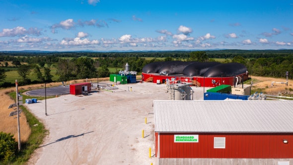 Anaerobic digestion facility on a farm, generating renewable energy from food waste recycling