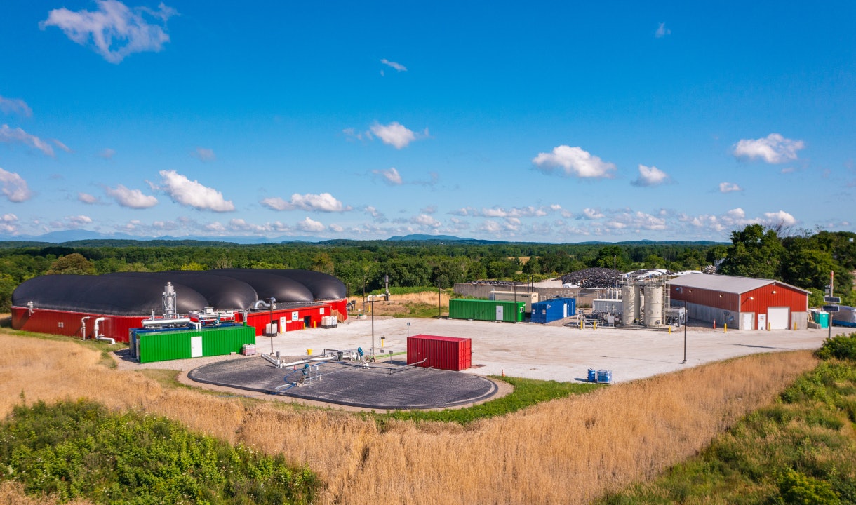 Anaerobic digestion facility on a farm, generating renewable energy from food waste recycling