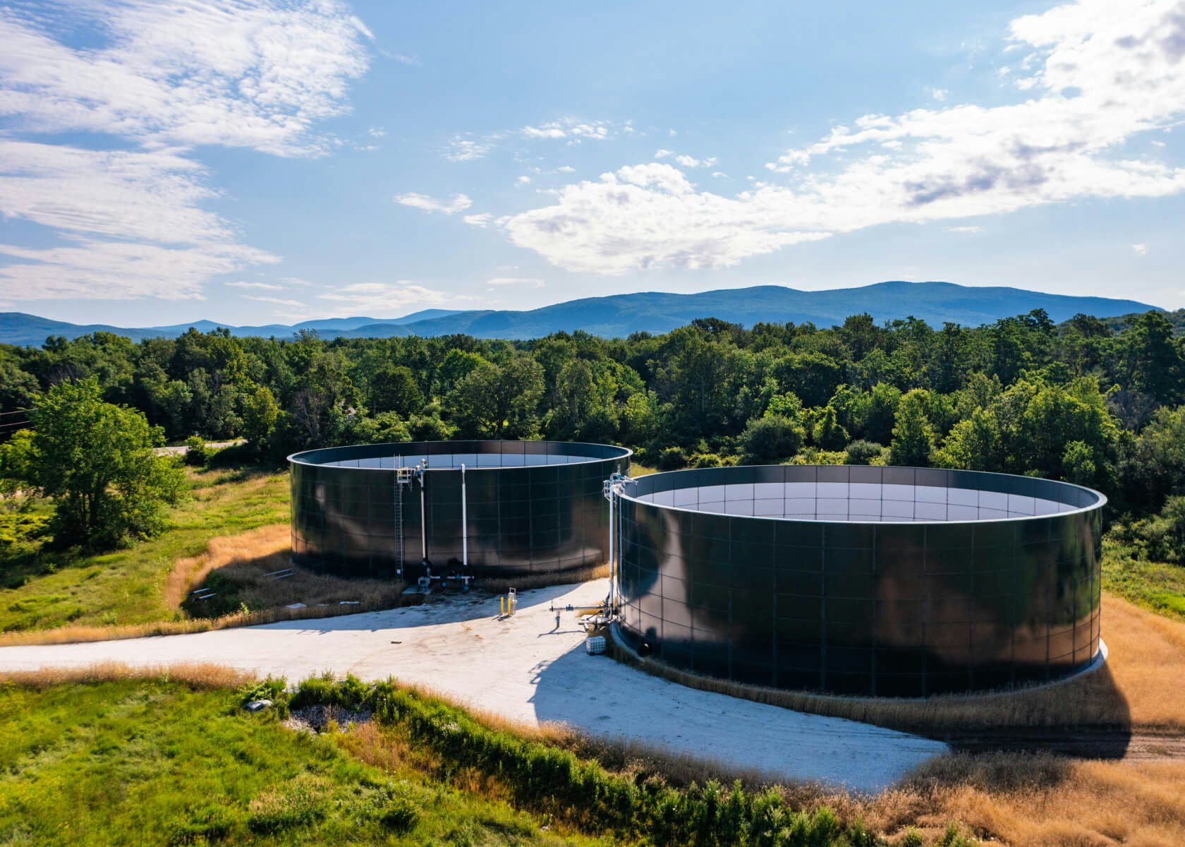 Liquid digestate tank holding sustainable fertilizer from farm powered anaerobic digestion