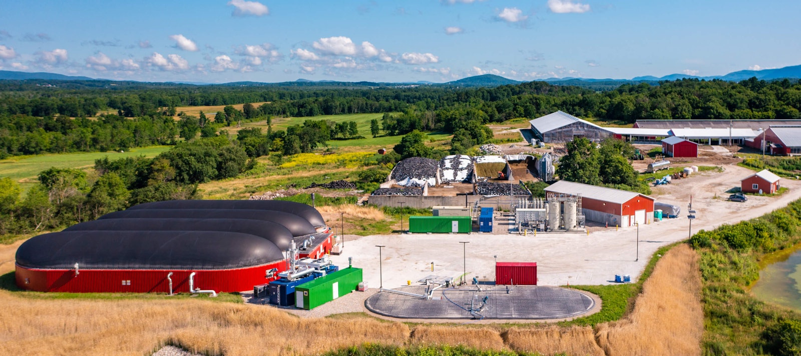 Anaerobic digestion facility on a farm, generating renewable energy from food waste recycling