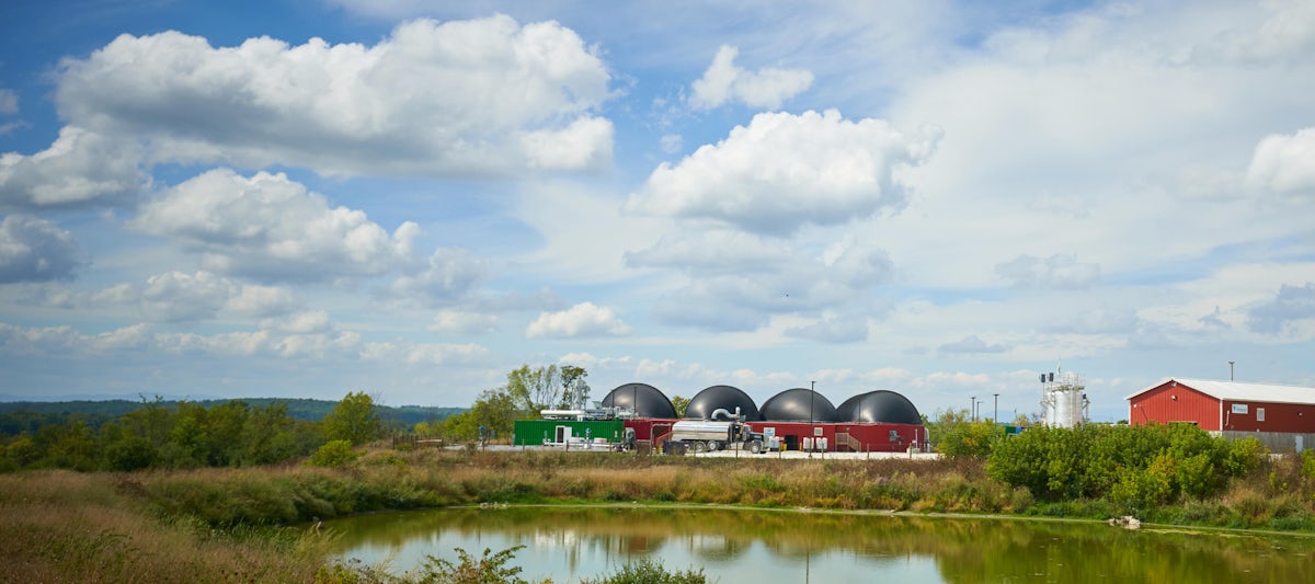 Anaerobic digestion facility on a farm, generating renewable energy from food waste recycling