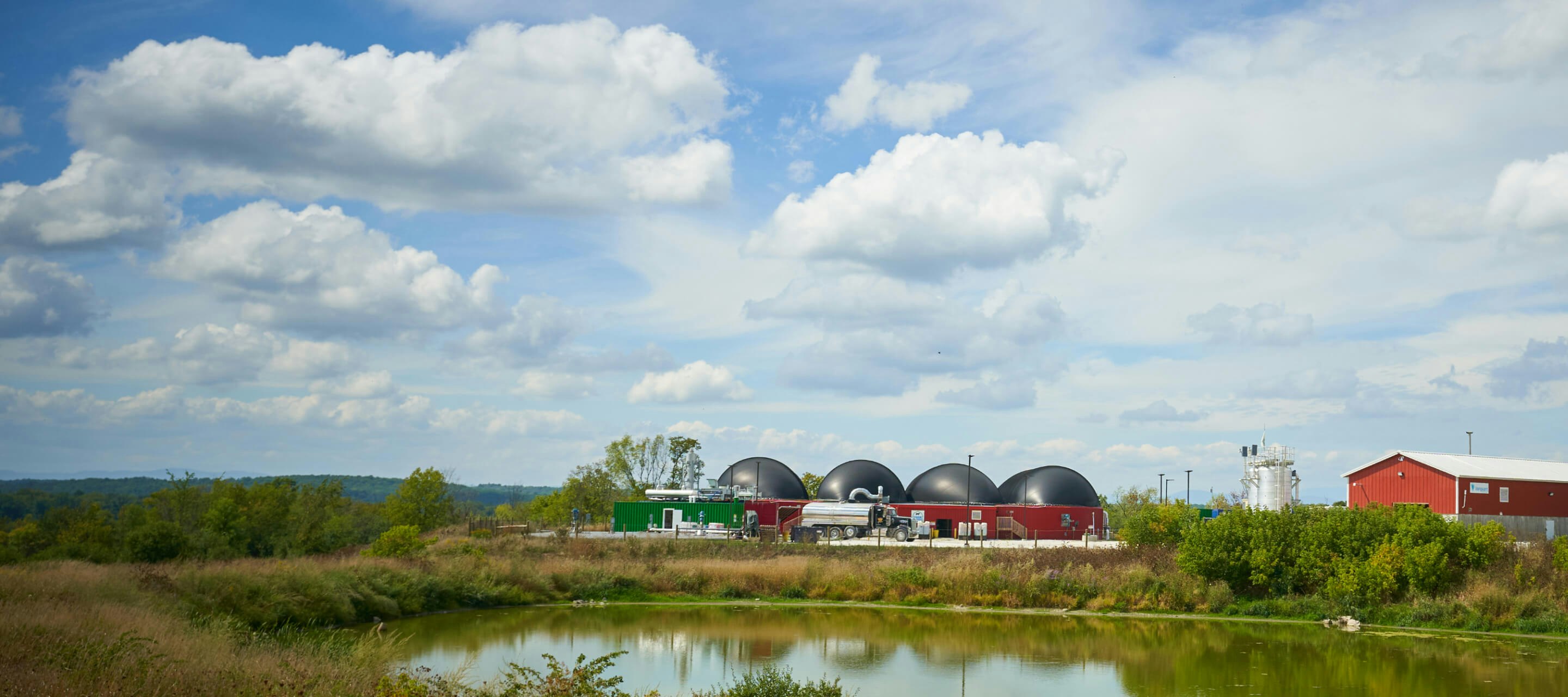 Anaerobic digestion facility on a farm, generating renewable energy from food waste recycling