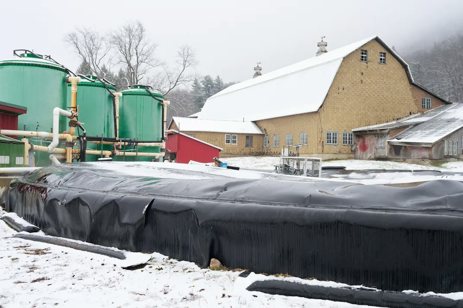 The black-covered digester on the Barstow property, first installed in 2013, was later expanded by Vanguard Renewables. David Degner