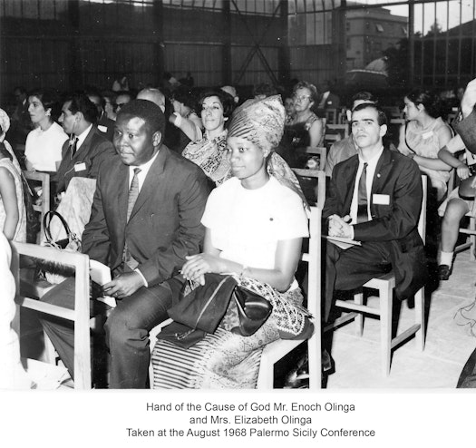 Hand of the Cause Enoch Olinga with wife Elizabeth at a Teaching Conference in Palermo, Italy, August 1968