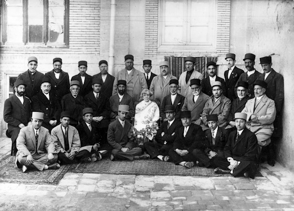 Hand of the Cause Martha Root (center) with a group of Bahá’ís in Tabríz, Iran, May 1930