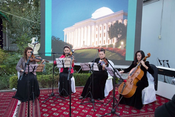 In Ashgabat, Turkmenistan, where the first Bahá’í House of Worship was built more than a century ago, a string quartet performs in a joyful celebration of the bicentenary of the birth of Bahá’u’lláh in October 2017.