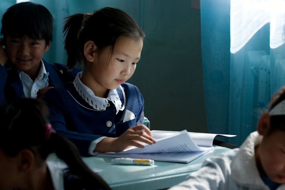 A group studying the spiritual empowerment of junior youth at a school in Sainshand, Mongolia