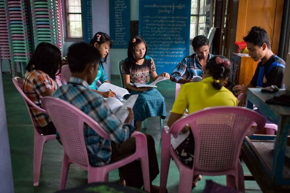 A Bahá’í study circle at the Baha'i Centre in Daidanaw, Myanmar