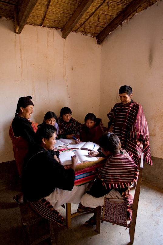 A group studying the spiritual empowerment of junior youth in Tarabuco, Bolivia