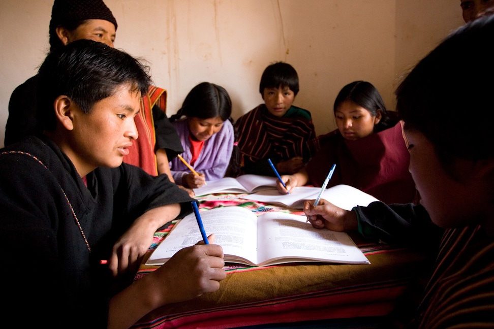 A group studying the spiritual empowerment of junior youth in Tarabuco, Bolivia