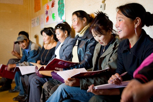 A Bahá’í study circle at the Baha'i centre in Murun, Mongolia