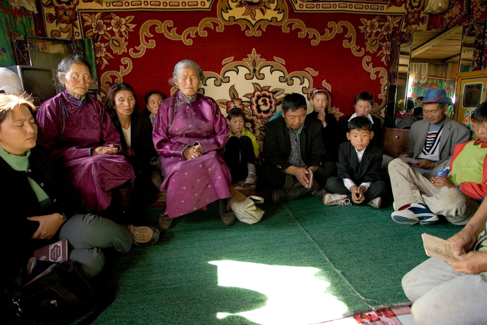 A devotional gathering in Erdenbulgan, Mongolia