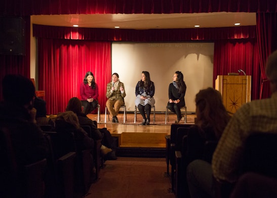 A panel discussion at an event called <q>Education Under Fire</q> co-sponsored by the Bahá’í Community of New York City and Amnesty International