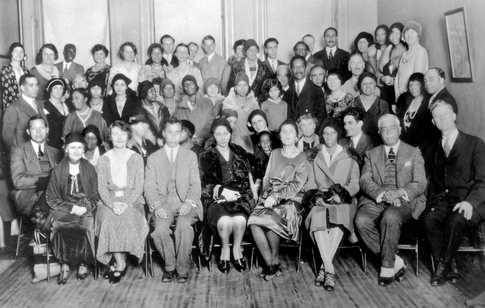 In the 1920s and 1930s, the Bahá’í community of the United States sponsored a series of <q>race amity</q> conferences and meetings, like this one held by the New York Bahá’í Assembly and the New York Urban League in New York City in 1930