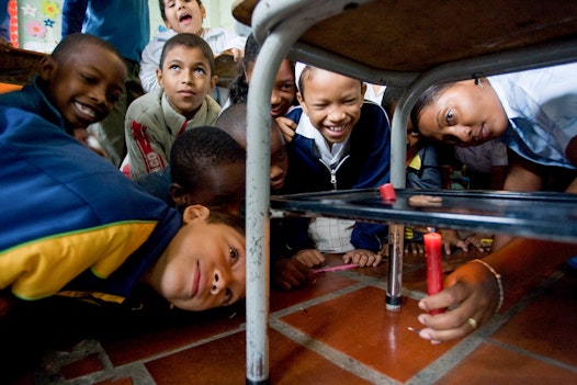 A class at Ruhi Arbab School, a Bahá'í-inspired school in Jamundi-Robles, Colombia