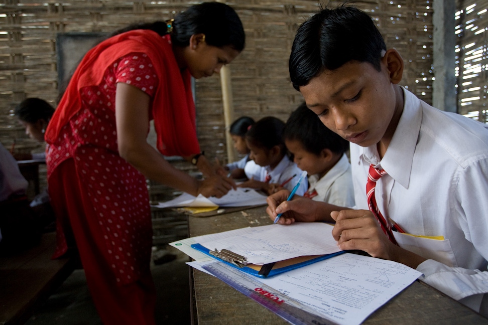 A class at Abha School, a Bahá'í-inspired school in Morang, Nepal