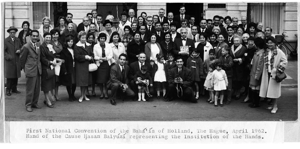 Participants of the first National Convention of Holland, with Hand of the Cause Hasan Balyúzí, April 1962