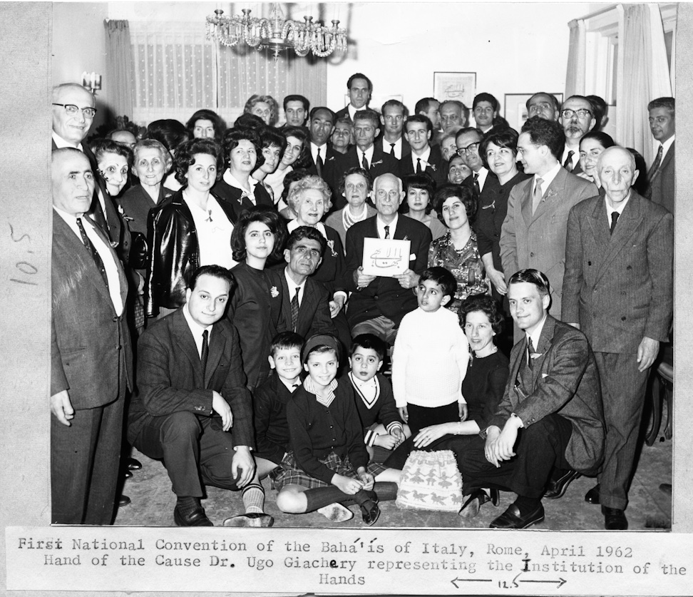 Participants of the first National Convention in Rome, Italy, with Hand of the Cause Ugo Giachery, April 1962