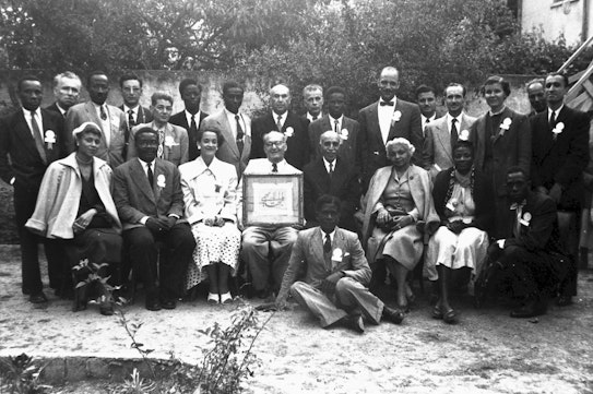 Participants of the first National Convention of North West Africa, with Hands of the Cause Músá Banání and Enoch Olinga, April 1956
