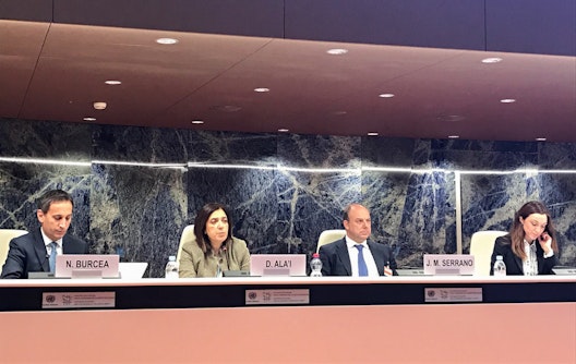 Diane Ala’i (second from left), representative of the Baha'i International Community to the United Nations in Geneva, speaks at the Global Summit on Religion, Peace and Security, organized by the United Nations Office on Genocide Prevention and the Responsibility to Protect and the International Association for the Defense of Religious Liberty