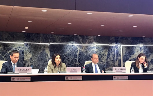 Diane Ala’i (second from left), representative of the Bahá’í International Community to the United Nations in Geneva, speaks at the Global Summit on Religion, Peace and Security, organized by the United Nations Office on Genocide Prevention and the Responsibility to Protect and the International Association for the Defense of Religious Liberty