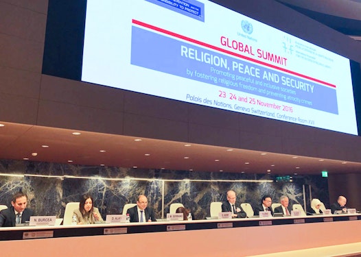 Diane Ala’i, representative of the Baha'i International Community to the United Nations in Geneva, speaks at the Global Summit on Religion, Peace and Security, organized by the United Nations Office on Genocide Prevention and the Responsibility to Protect and the International Association for the Defense of Religious Liberty
