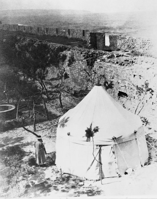 Tent of ‘Abdu’l-Bahá pitched in the courtyard of the House of ‘Abdu’lláh Pá<u>sh</u>á, c. 1907