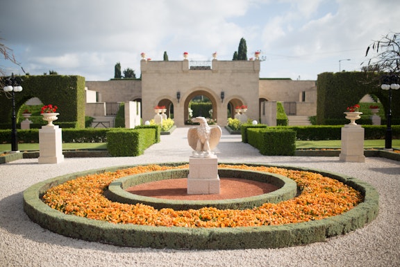 Gardens at Bahjí near the entrance gatehouse plaza