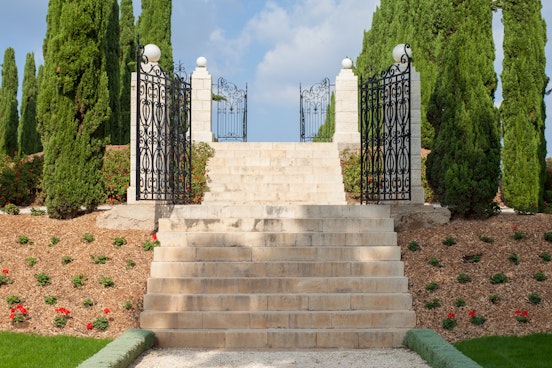 Stairs to the garden terrace at Bahjí