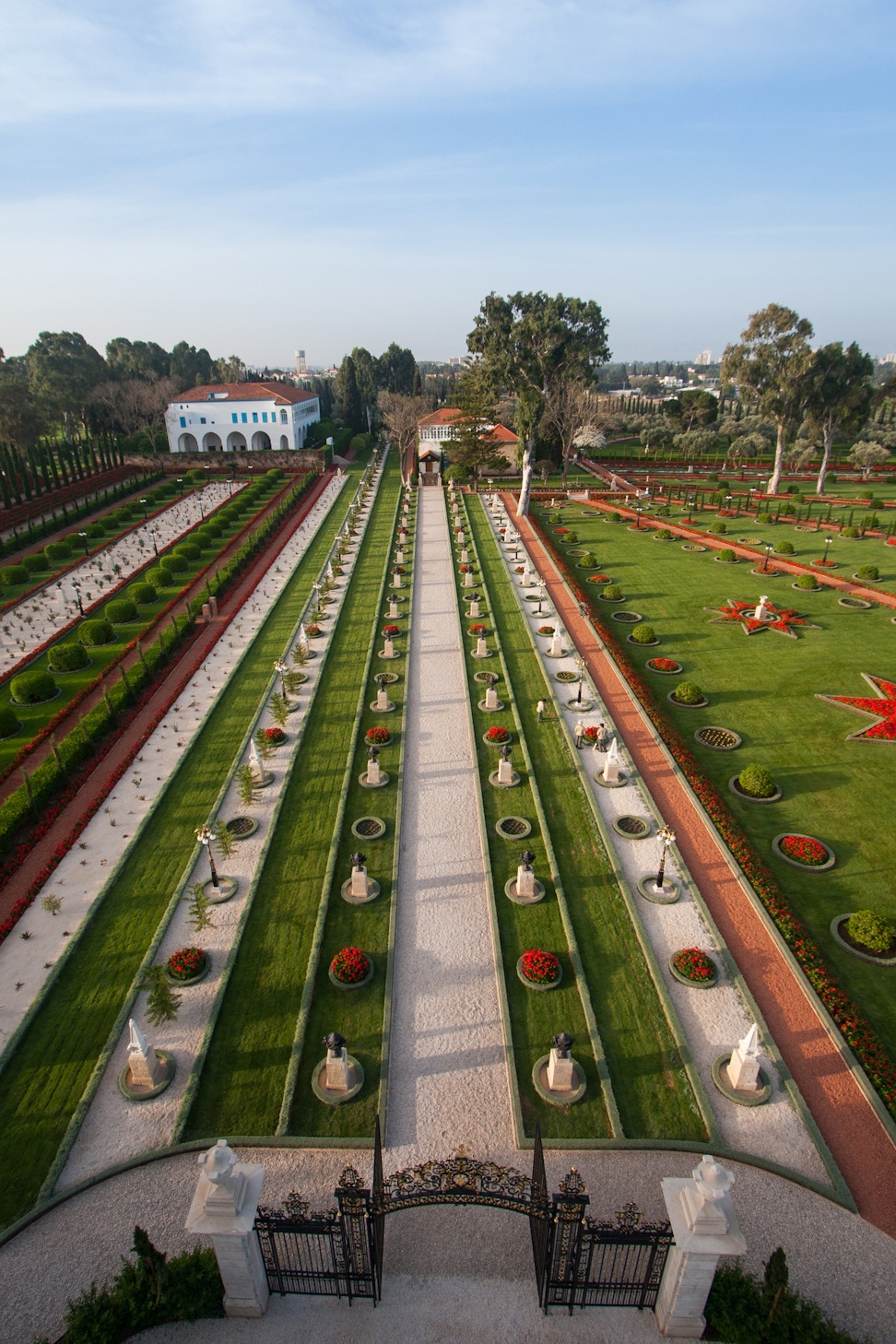 Aerial view of the Shrine of Bahá’u’lláh, the Mansion of Bahjí, and surrounding gardens