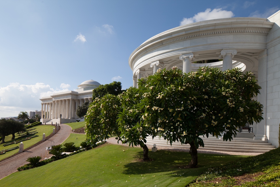 Seat of the Universal House of Justice (left) and Centre for the Study of the Sacred Texts (right) on the Arc