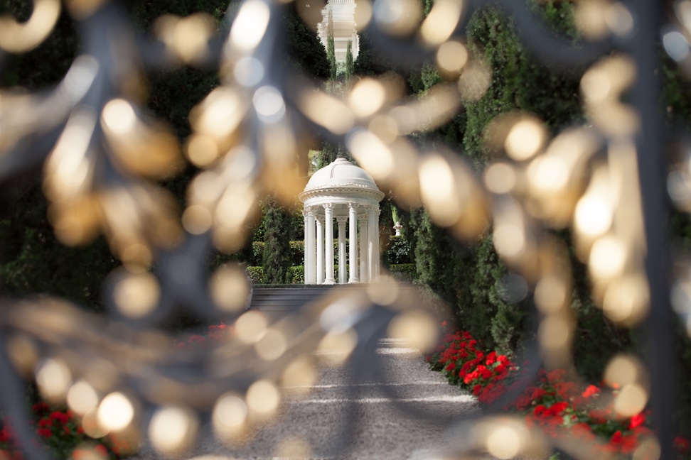 Resting Place of the Greatest Holy Leaf, (Bahíyyih Khánum), the daughter of Bahá’u’lláh, in the Monument Gardens, as seen through the gate entrance