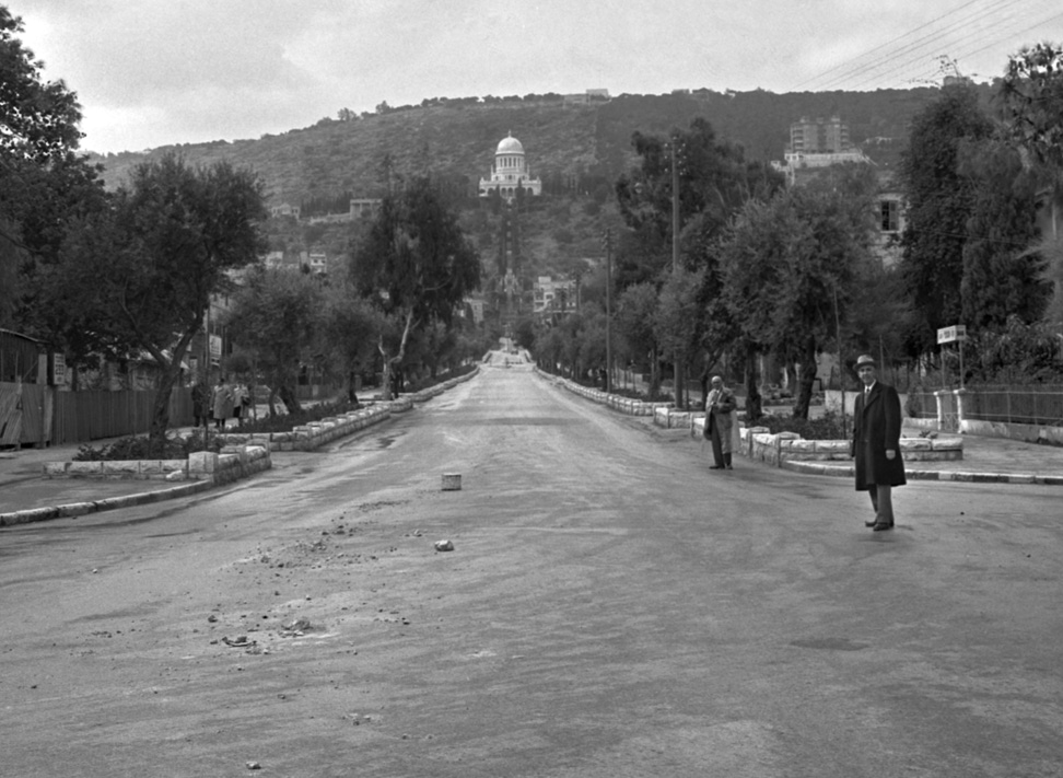 Shrine of the Báb as seen from Carmel Avenue (now Ben Gurion), 1950s