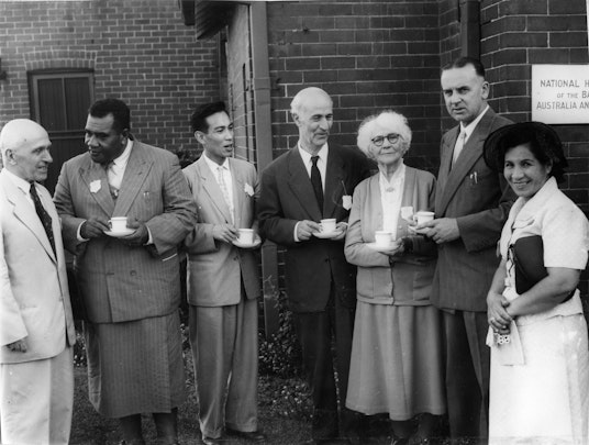 Guests at the foundation ceremony of the Continental Bahá’í House of Worship of Australasia (Sydney, Australia), March 1958