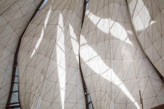 Light moving through the marble interior surface of the nine panels of the Continental Bahá’í House of Worship of South America (Santiago, Chile)