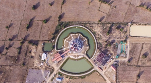 Aerial view of the local Bahá'í House of Worship in Battambang, Cambodia