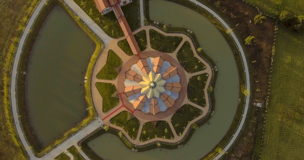 Aerial view of the local Bahá'í House of Worship in Battambang, Cambodia