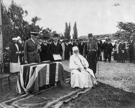 ‘Abdu’l-Bahá receiving knighthood for relief of distress and famine during the war, 27 April 1920
