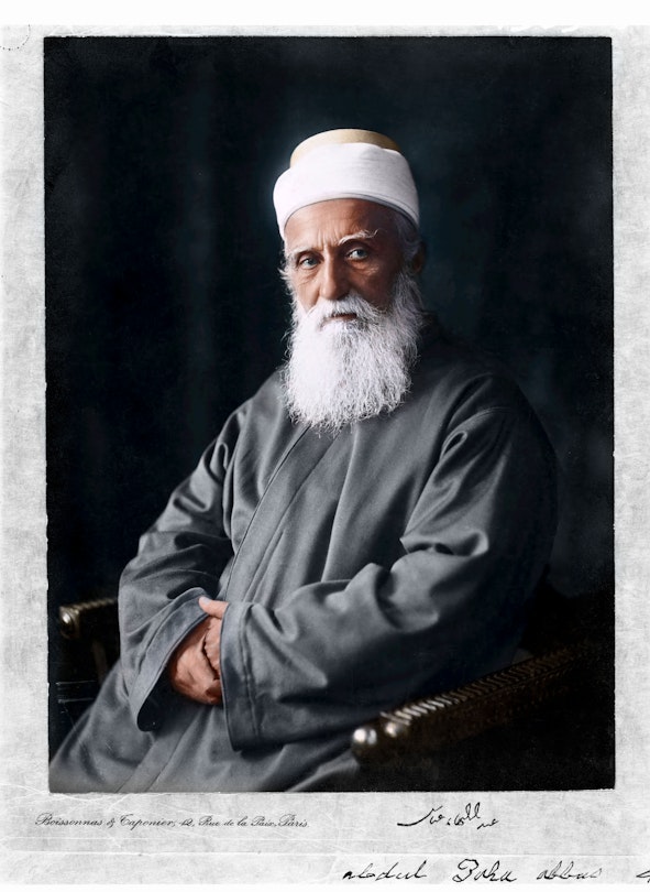 Colorized portrait of ‘Abdu’l-Bahá taken in Paris, France, October 1911