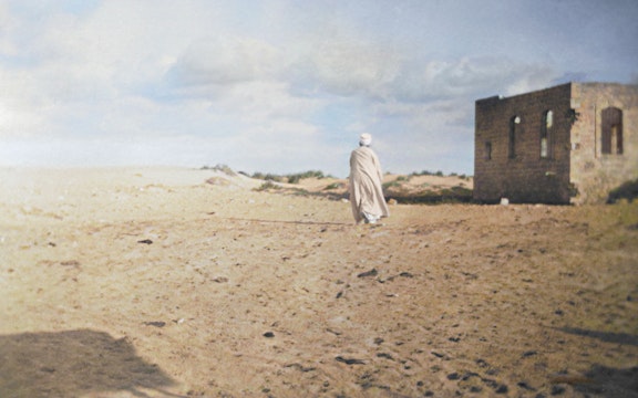 Colorized image of ‘Abdu’l-Bahá in the Holy Land, c. 1920