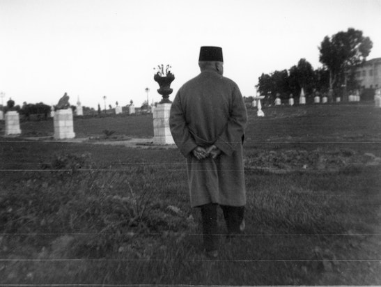 Shoghi Effendi surveying the gardens at Bahjí, 1950s