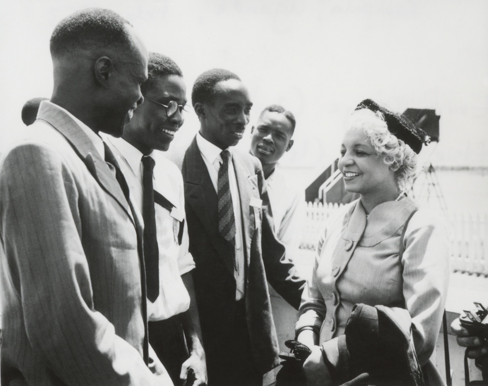 Elsie Austin (right) and Enoch Olinga (second from left) at the International Teaching Conference, Kampala, Uganda, February 1953