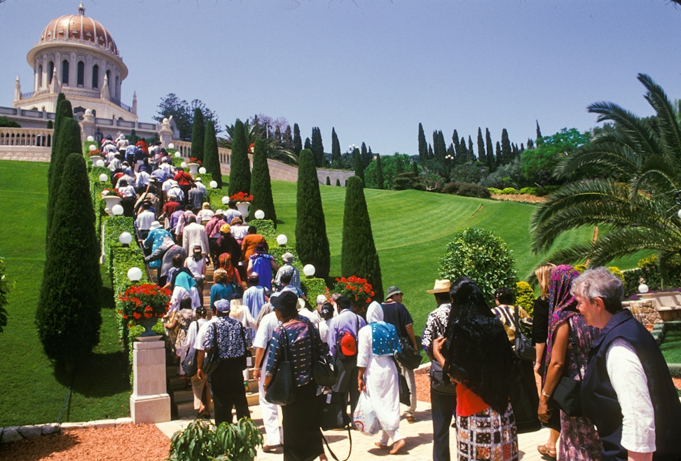 Participants ascending the terraces at the opening of the Terraces of the Shrine of the Báb, 23 May 2001